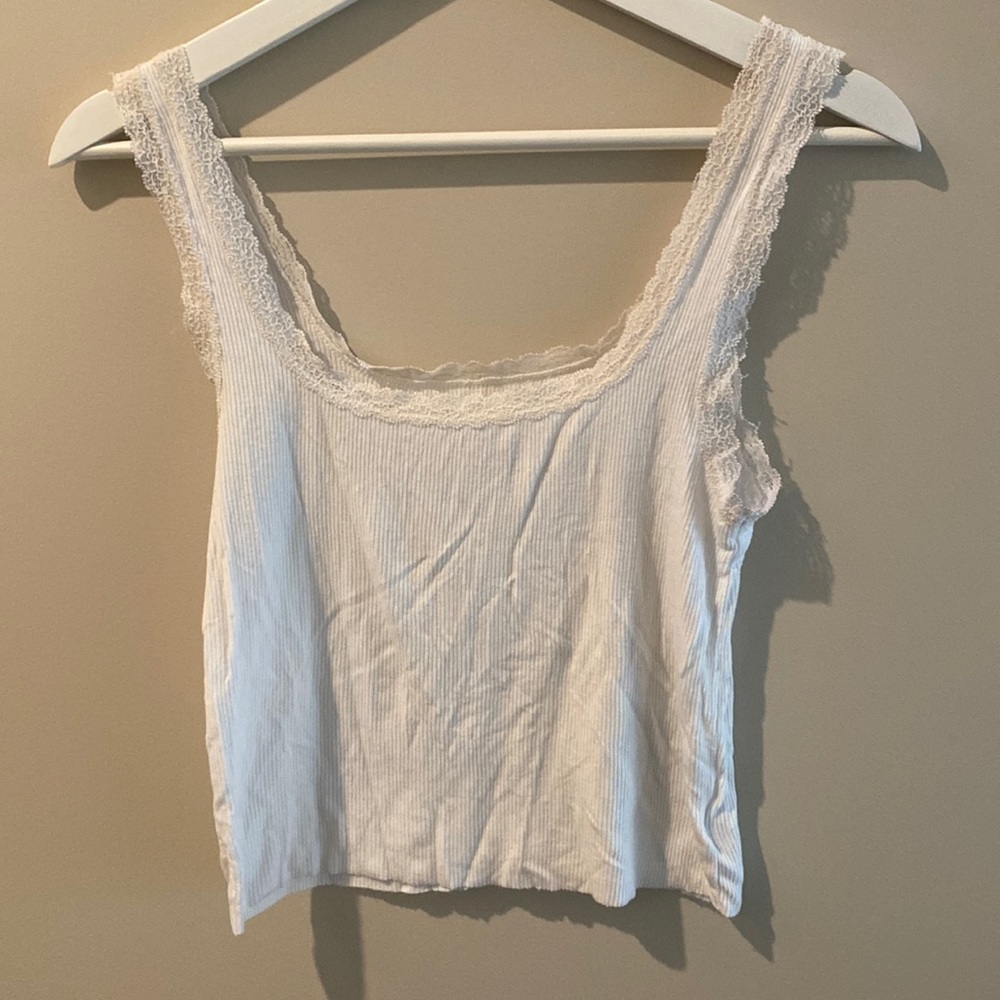 Lace Hem White American Eagle Tank Top